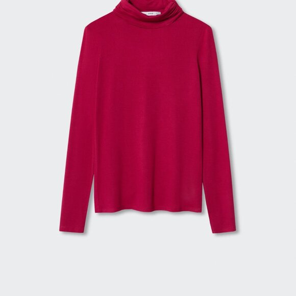 Mango MNG Draped turtleneck t-shirt Reddish Pink size M - Picture 10 of 10